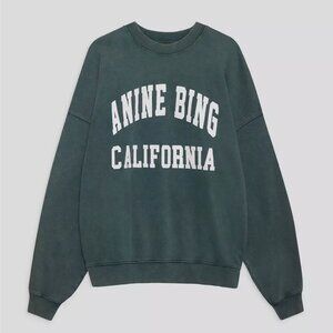 $200 NWT Sz XS Anine Bing Miles Sweatshirt California Washed Dark Sage Green